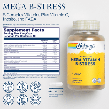 ソラレー メガビタミン B-ストレス タイムリリース 120粒 Solaray Timed Release Mega Vitamin B-Stress 120 veg caps