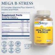 SOLARAY Mega Vitamin B-Stress - Timed Release Vitamin B Complex w/ Vitamin B12, B6, Folic Acid, Vit. C - Stress, Energy, Red Blood Cell, Immune Support - Vegan, (120 Count (Pack of 1))