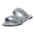 thumbnail image 4 of Dakaela Women's Rhinestone Flat Sandals Open Toe Slip on Slides Two Strap Summer Slippers Silver 7, 4 of 5