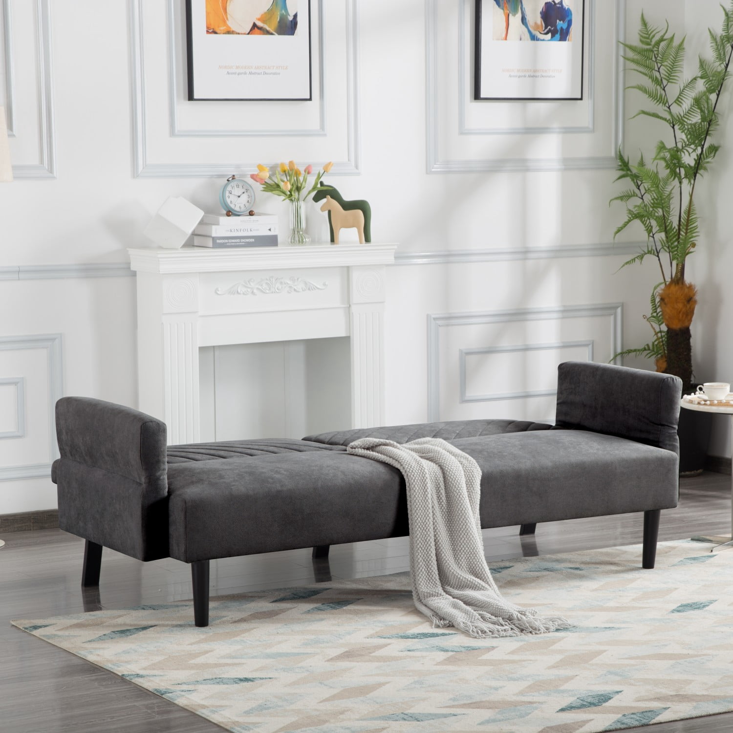 Gewnee Futon Sofa Bed, 76.8" Futon Couch with Adjustable Backrest, Removable Armrest for Extended Length, Mid Century Modern Loveseat for Living Room,Bedroom,Office