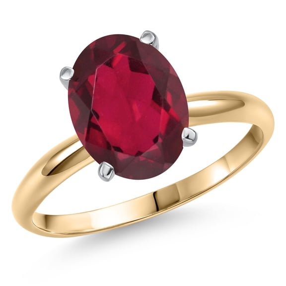 Gem Stone King 14K Two Tone Gold Ruby Red Mystic Quartz Engagement Ring for Women | 2.70 Cttw | Oval 10X8MM | Gemstone Birthstone | Size 5