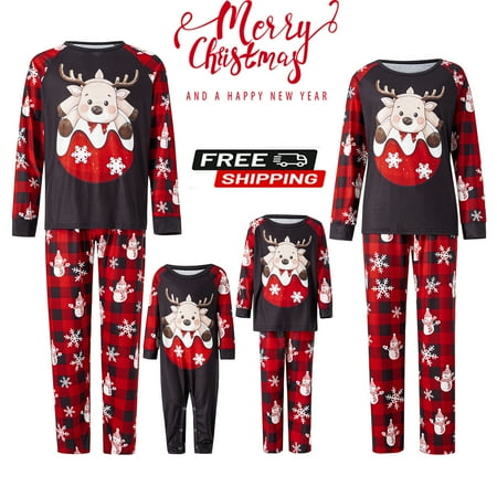 

Christmas Pajamas For Family Elk Print and Plaid