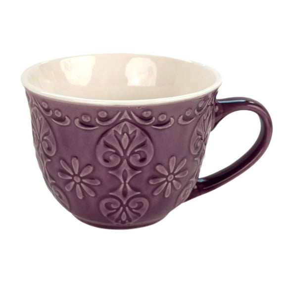 7oz Ceramic Coffee Mug for Office and Home,Sculpted Reliefs Mug Tea Cup,Hand Painted with Handles,Dishwasher Microwave Safe,Best Gifts for Women and Men (Purple)