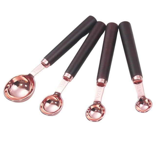 Juego de cucharas medidoras de acero inoxidable con mango de madera, medidor de cocina de metal 4 cucharas medidoras