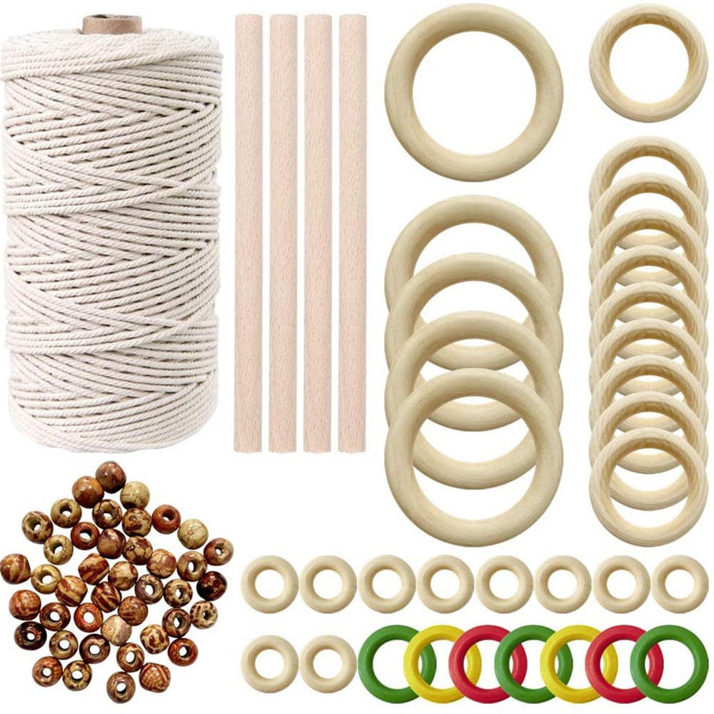 Wood Beads Wooden Ring Sticks Macrame Dreamcatcher DIY Making Crafts Supply Tool 