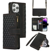 Dteck for iPhone 14 Pro Case, iPhone 14 Pro Wallet Case with 9 Card Slots, PU Leather Magnetic Flip Zipper Purse Wristlet Strap Crossbody Lanyard Kickstand Phone Case,Black