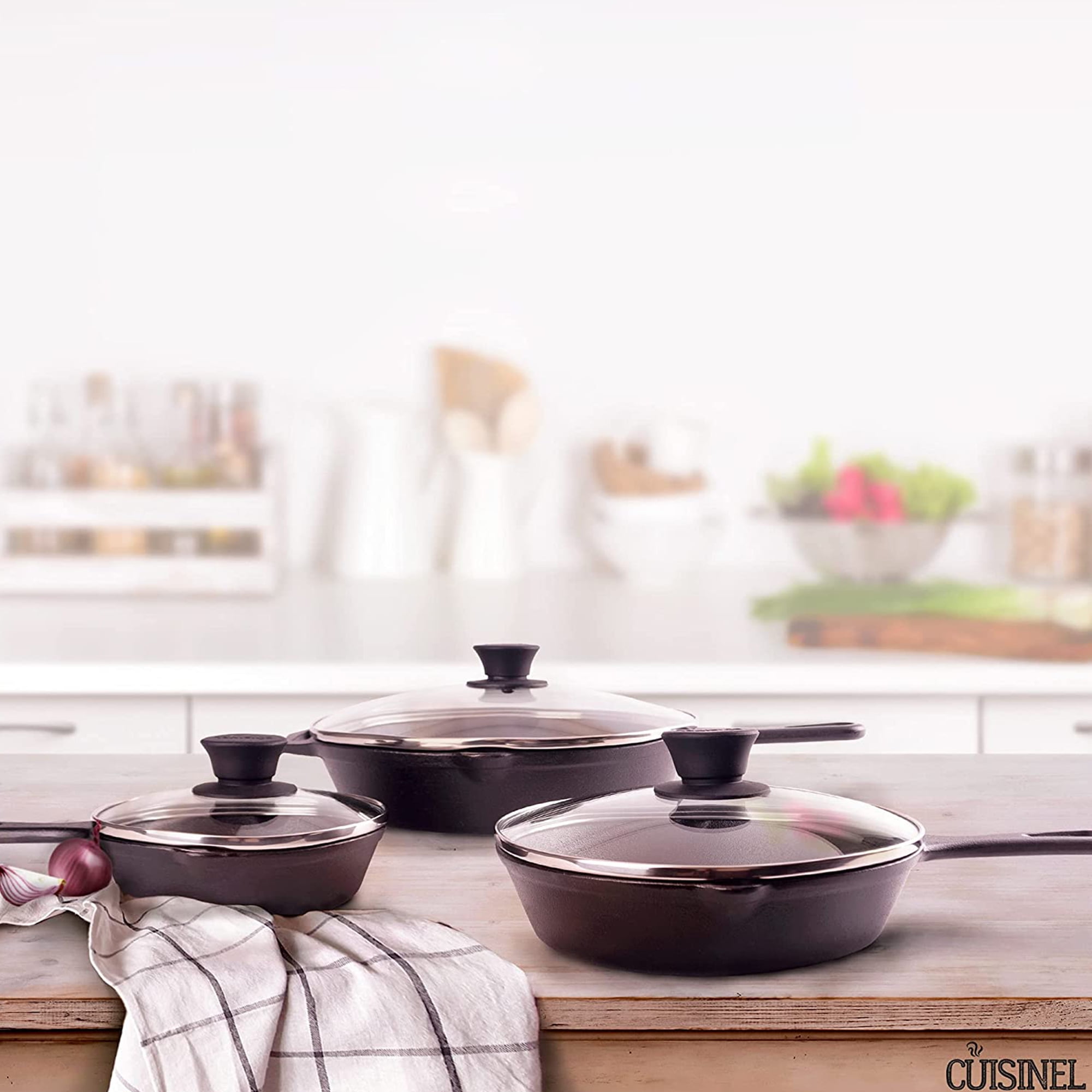 Buy Cuisinel Cast Iron Skillet with Lid Set of 3 Kitchen Cookware Pre