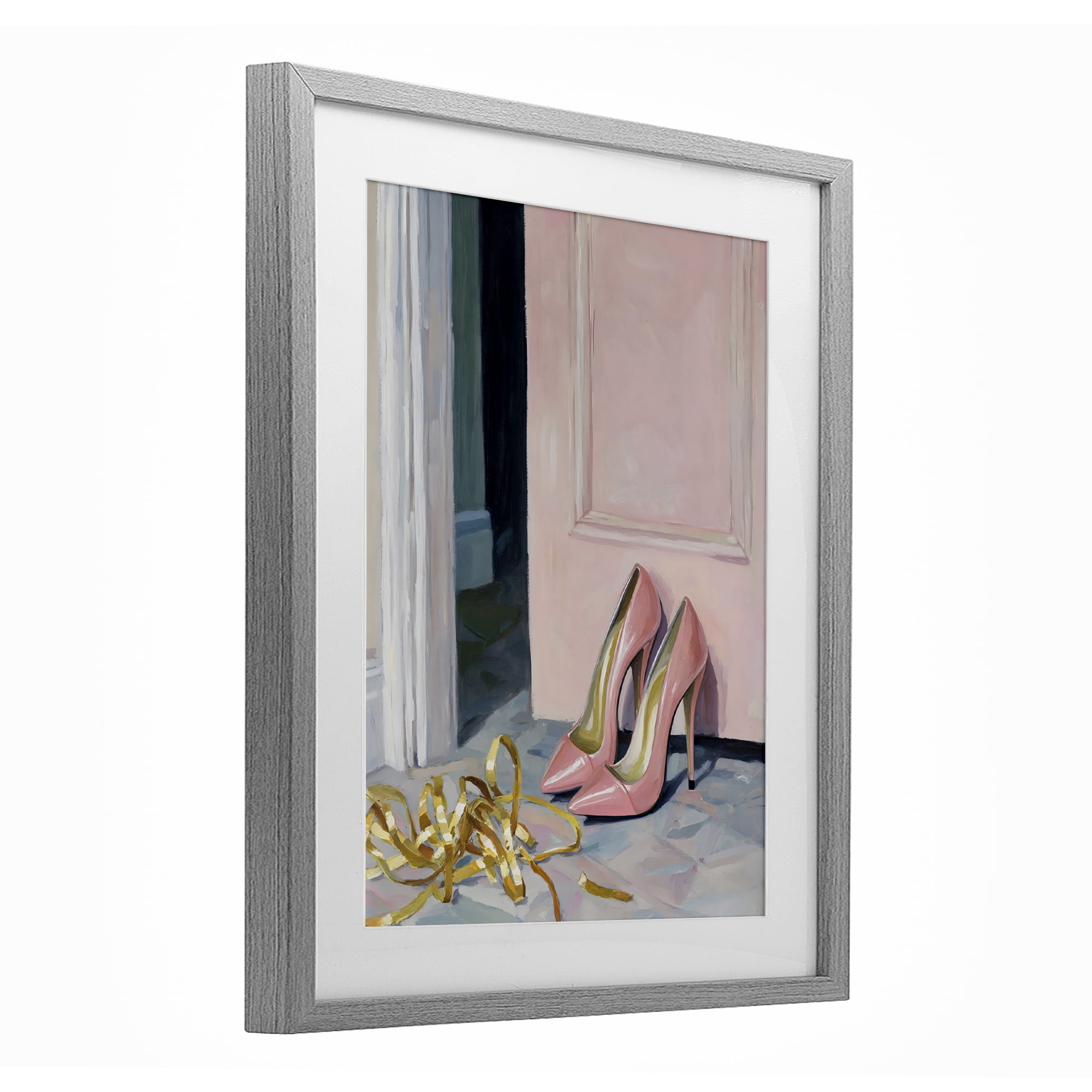 Stupell Industries Pink High Heels & Tinsel Gray Framed Print Under Glass, design by The Prints Vibe