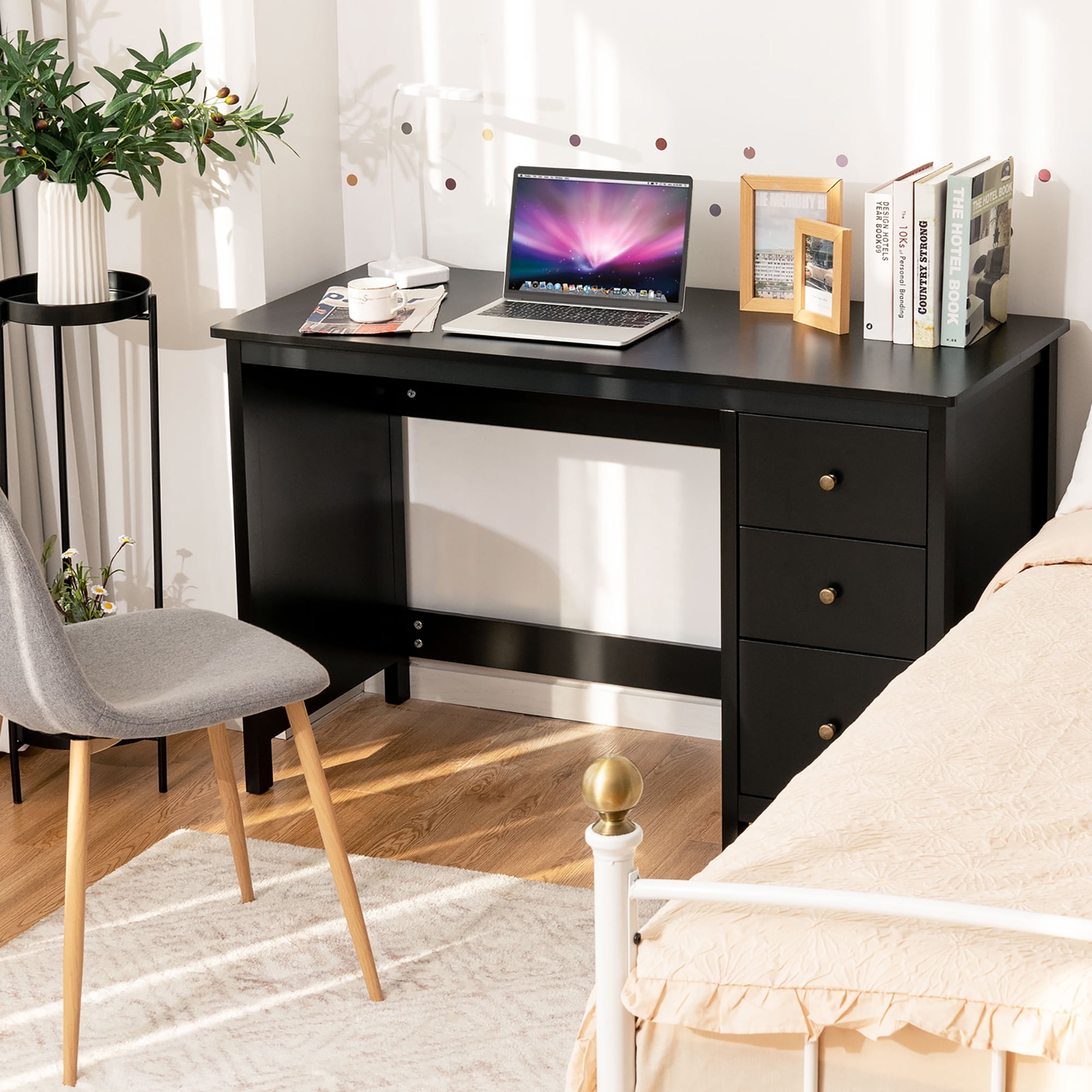 Costway Computer Desk Study Writing Desk Home Office Workstation with 3 Drawers Black