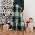 thumbnail image 2 of Women Plaid Print Maxi Skirt Elastic Waist Long Skirt Casual Loose Fit Tiered Design Comfortable Style Mint Green L, 2 of 6