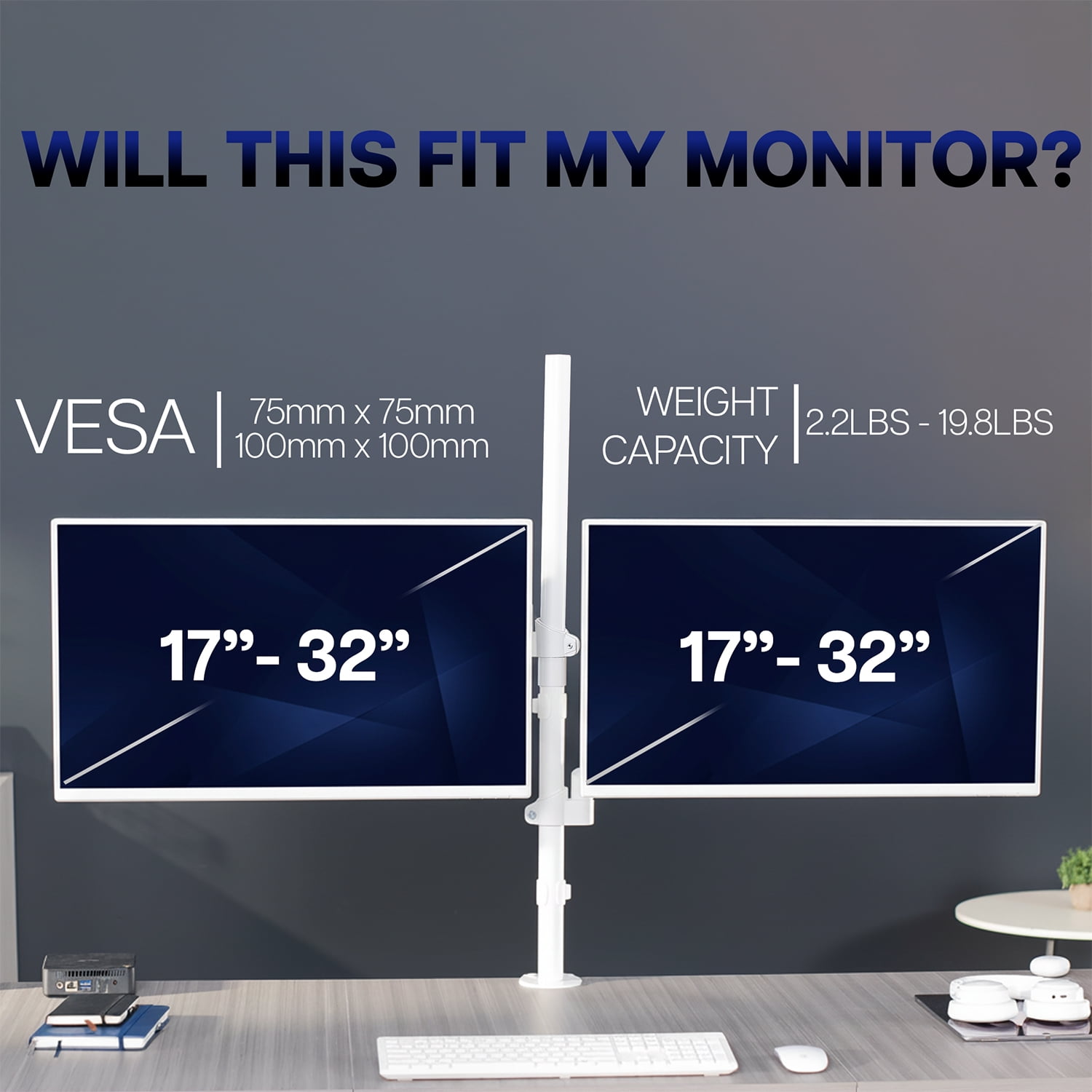 VIVO White Extra Tall Dual 17" to 32" Monitor Mechanical Spring Stand Desk Mount