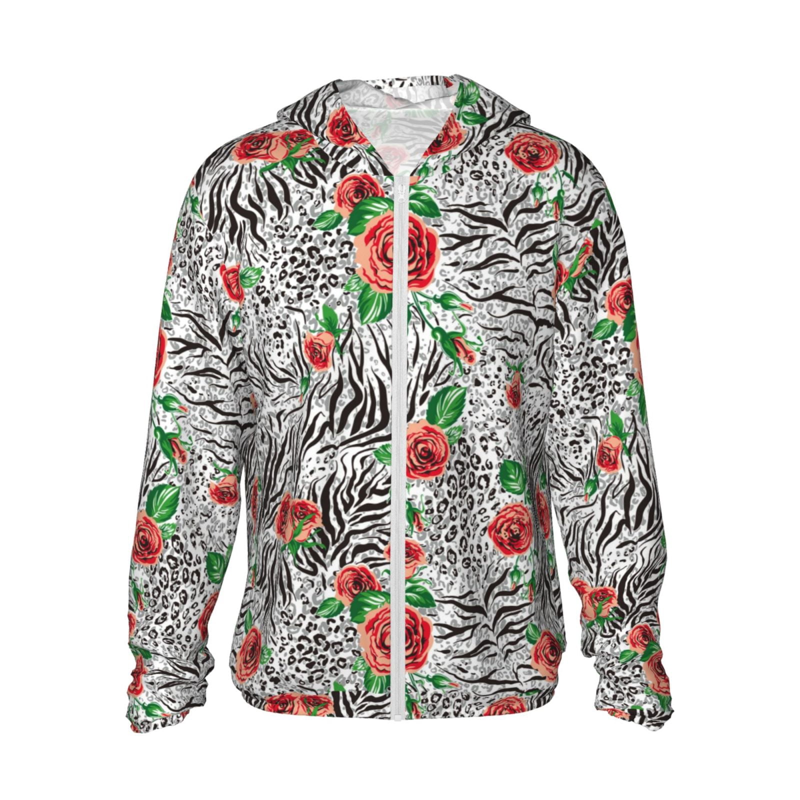 Fotbe Roses Mixed Zebra 1 Men's Women's UPF 50+ Sun Protection Jacket Hooded Cooling Shirt with Pockets Hiking Outdoor Performance-XX-Large