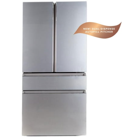 Cafe CJE23DM5WS5 36-Inch Counter-Depth Freestanding 4-Door French Door Smart Refrigerator  23.2 cu. ft. Total Capacity with Dual-Dispense AutoFill Pitcher - Platinum Glass