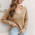thumbnail image 2 of Suéter de punto holgado con puños a rayas, color amarillo trigo, cuello vuelto, para mujer, estilo elegante de invierno, talla S, 2 of 6