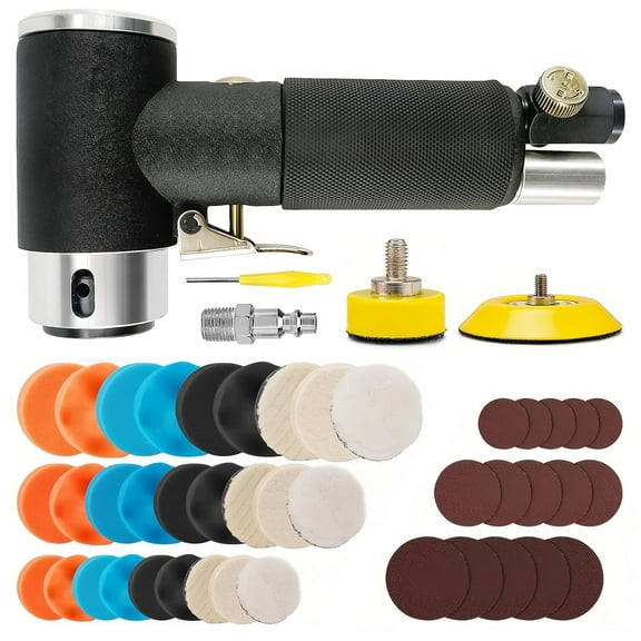 Air Sander Kit, 63Pcs High Speed Pneumatic Mini Sanders Polisher for Auto Body Work, Includes 1/2/3in Polishing Sponge & Wool Pads, Sandpapers