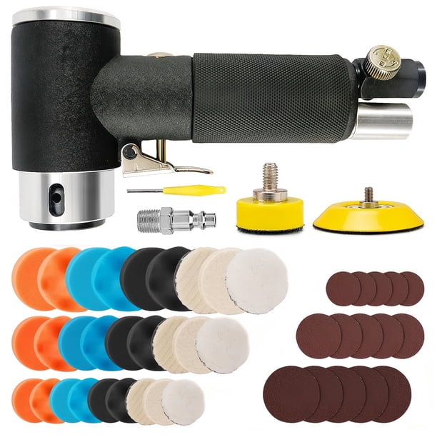 Air Sander Kit, 63 Pzas de Mini Sanders Neumáticos de Alta Velocidad para Pulido de Carrocería de Auto, Incluye Esponja de Pulido de 1/2/3 Pulgadas y Almohadillas de Lana, Papeles de Lija