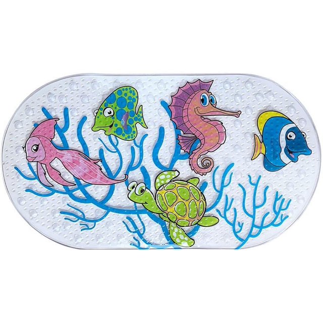 Alfombrilla de baño para ducha, 39 cm x 69 cm, alfombrillas de ducha antideslizantes con ventosas, alfombrilla de bañera lavable a máquina para baño (mundo submarino)