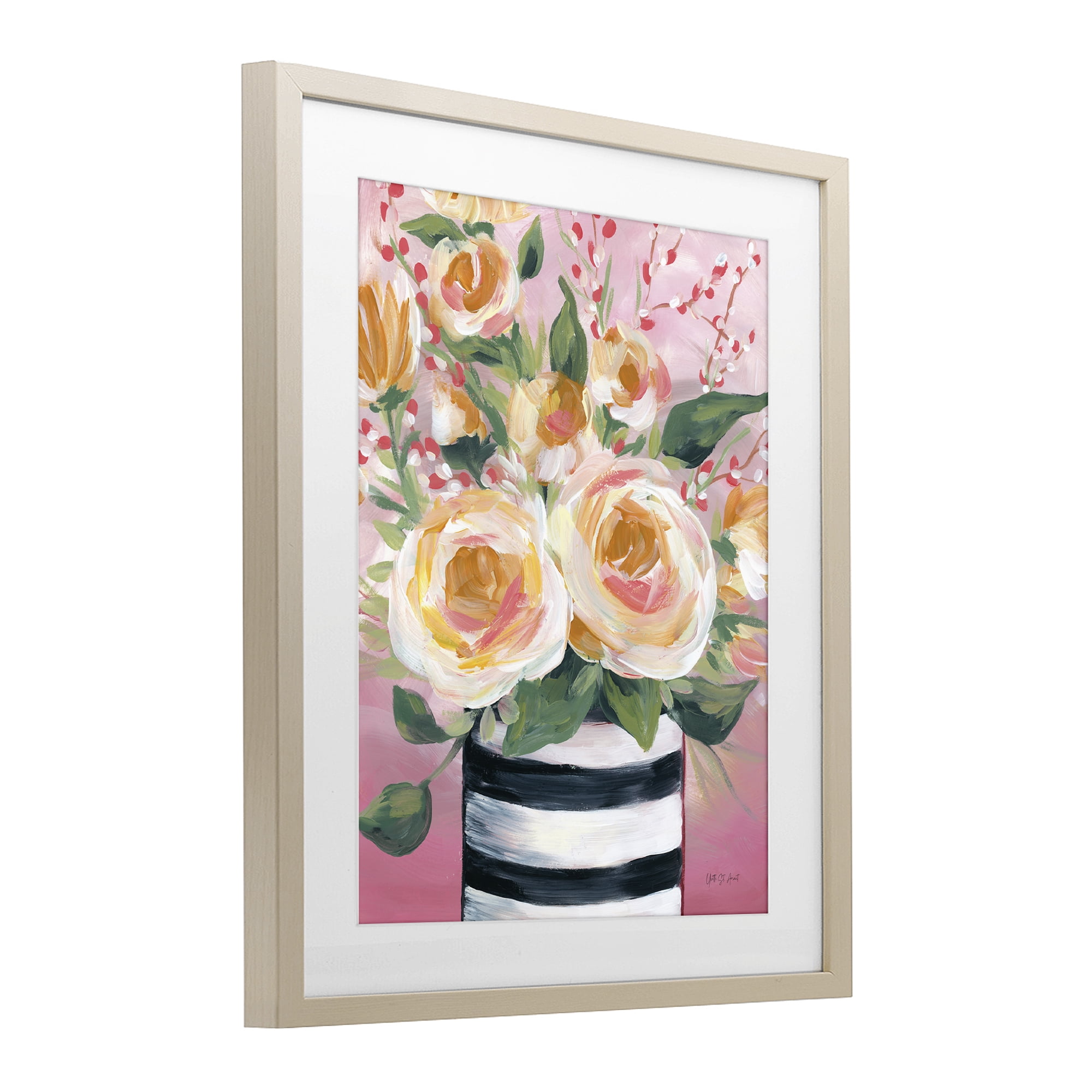 Stupell Industries Spring Blooms in Striped Vase Birch Framed Print Under Glass, design by Yvette St. Amant