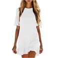 thumbnail image 4 of ClodeEU Women's Short Sleeve Crew Neck Ruffle Hem Mini Dress,Casual T-Shirt Swing Dress White,Women's Plus M, 4 of 6
