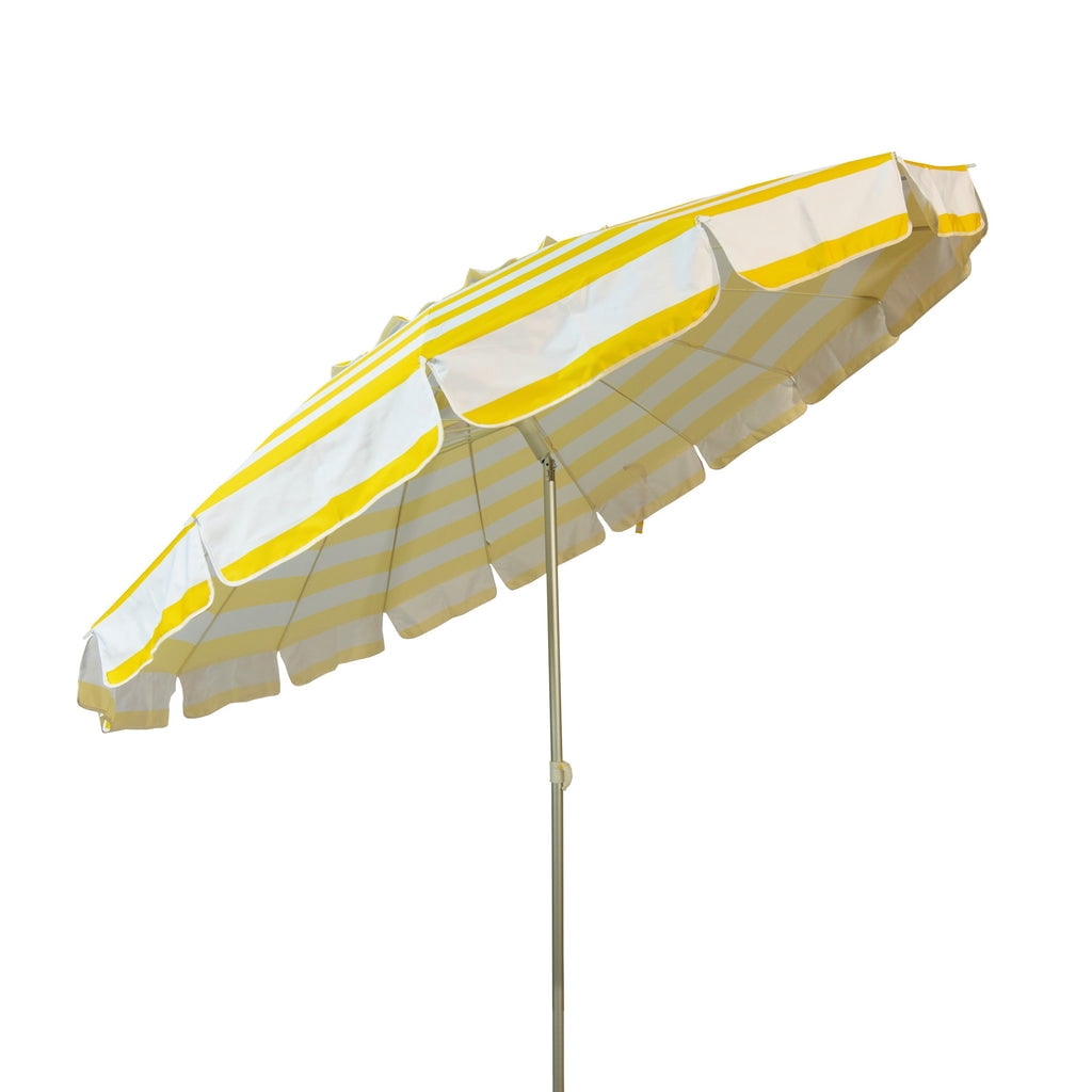 DestinationGear Deluxe 8 ft Yellow and White Stripe Beach Umbrella, UV Resistant