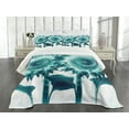 thumbnail image 4 of Ambesonne Teal Quilted Bedspread Set 3 Pcs, Futurist Sunflowers Dreamy Art, King Size, Seafoam Petrol Blue White, 4 of 4
