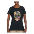 thumbnail image 2 of Wild Bobby Dean Russo Colorful Sugar Skull Streetwear Women Graphic Tee, Black, Small, 2 of 5