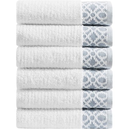 100% Turkish Cotton Luxury Hand Towel Set | Super Soft and Highly Absorbent | Textu Dobby Border | 550 GSM | Includes 6 Hand Towels | Nitra Collection ( / Denim )