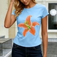 thumbnail image 4 of Gamivast Crop Tops for Women Short Sleeve Y2K Baby Tee Floral Graphic Print Shirts Casual Slim Fit Summer Basic T-Shirts Flattering Everyday Going Out Loungewear Top Light Blue XL, 4 of 6