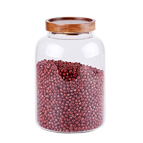 Large Glass Food Canisters, 66 FL OZ(1950ml) Kitchen Serving Stoarge Container with Airtight Acacia Lids, Cereal Dispenser Jars for Spaghetti Pasta, P