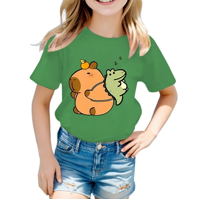 Zecgelong T-Shirt Décontracté à Manches Courtes pour Garçons et Filles, Col Rond, Imprimé Animal de Dessin Animé, Taille 2-4 Ans