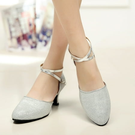 

Cathalem Bride Wedges Shoe Latin Ballroom Women s Sequins Social Dance Shoes Tango Shoes Salsa Dancing Women s Middle Heels Shoes Silver 6.5