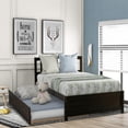 thumbnail image 2 of Twin Size Trundle Bed Frame, Wood Platform Bed for Boys Girls, Modern Twin Bed Frame with Wood Slat Support, Heavy Duty Mattress Foundation, Easy Assembly, 2 of 10