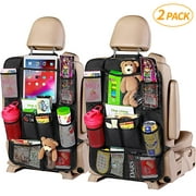 2 Pack Waterproof Car Backseat Organizers - Kick Mats Back Seat Protectors with 10.5" Clear Screen Tablet Holder and 10 Storage Pockets for Kids Toddlers, Travel Accessories