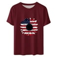 thumbnail image 4 of WREESH Trendy 4th of July Shirts for Women Sunflower Print T-Shirt Crew Neck Short Sleeve Summer Collection Wine, 4 of 4