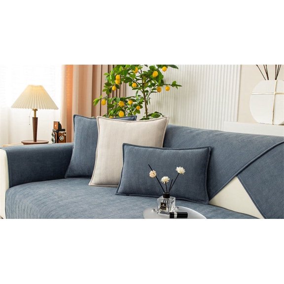 JingChun 27*27inch Reversible Couch Slipcover with Chaise Cover Durable Furniture Protector Sofa Slipcovers for Pets ,Herringbone Chenille Fabric Furniture Protector Sofa Cover