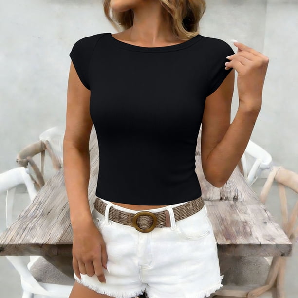 TaTaai Women Casual Fashion Solid Color Boat Neck Slim Fit Short Top Ladies Stylish Slimming Crop Top for Daily Street Office Commute Wear Soft Comfortable Fashion Blouse Gift