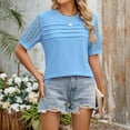 thumbnail image 2 of NINGMENG Womens Tops Spring Summer Solid Color Round Neck Short Sleeve Loose Lace Patchwork Tops Pullover T-shirts Sportwear,Blue,L, 2 of 5