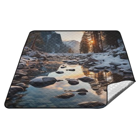 River Reflecting Sunset Sky Picnic Blanket Sandproof Foldable Beach Blanket Waterproof Large Camping Mat for Grass Travel Hiking Park 78"x78"