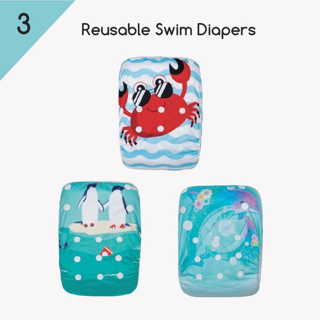 KaWaii Baby Reusable Swim Cloth Diapers One Size Adjustable 3-Pack - Theme #3