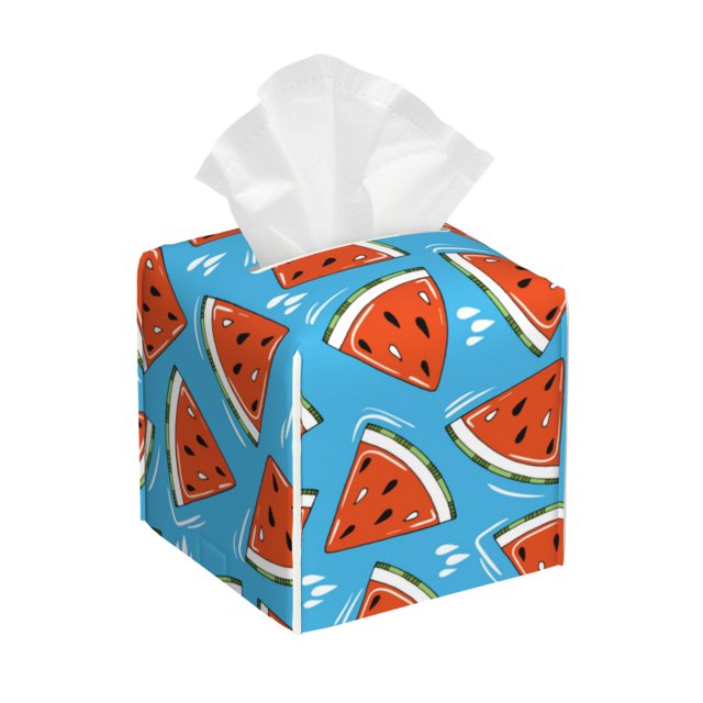 Balery Cartoon Watermelon Porta Pañuelos de Cuero con Estampado – Funda Moderna Cuadrada para Caja de Pañuelos, Dispensador 5x5x5''