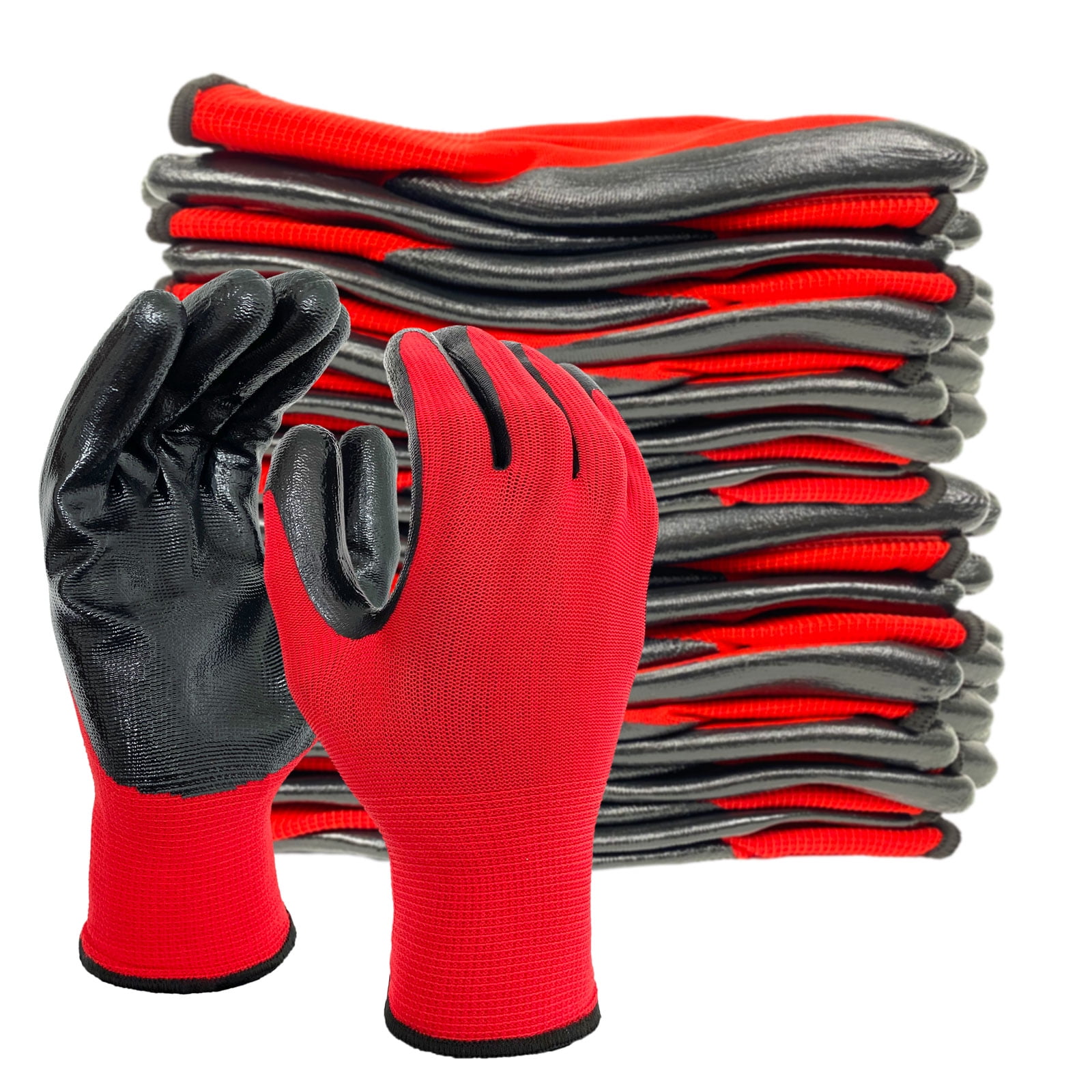 12 Pairs Fully Red PVC Coated Knit Wrist Rubber Gloves Safety Work Glove Size XL 