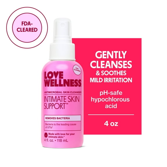 Love Wellness Intimate Skin Support Spray, Antimicrobial Feminine Cleanser, 4 fl oz