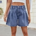 thumbnail image 6 of Qulqfy Pleated Womens Summer Shorts Denim Baggy Blue Trendy Casual High Waisted Shorts Girls Pants L, 6 of 7