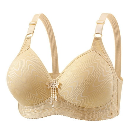 VMESZQFG Women s No Underwire Seamless Bralettes Bows Bras Womens Wireless Bra Full-Coverage Wirefree T-Shirt Soft Comfy Breathable Bra Beige