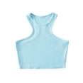 thumbnail image 2 of Jewelreauty Cotton Racerback Tank Tops for Women Summer Solid Ribbed Cropped Tops Casual Workout Blouses (S, Light Blue), 2 of 3