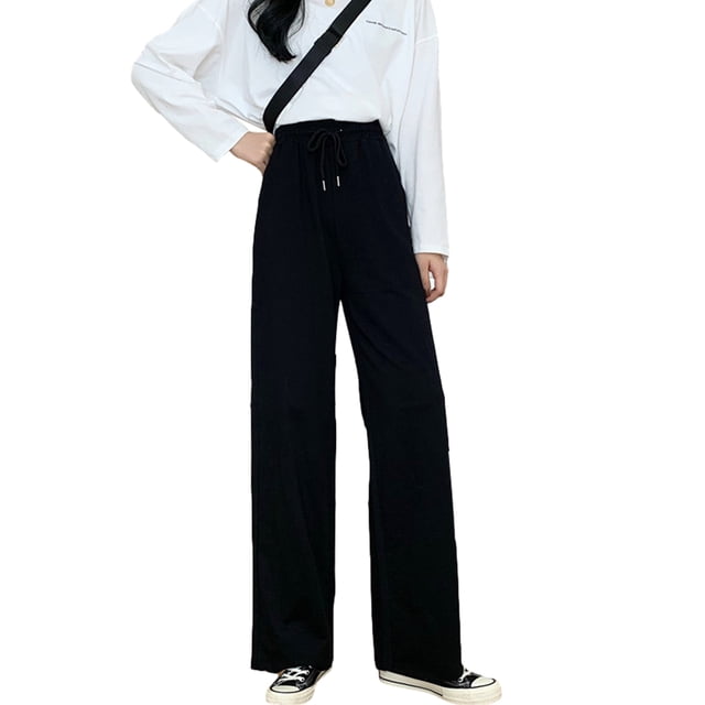 Pantalones de mujer Pantalón largo deportivo holgado informal de cintura alta con pierna ancha, Negro, XXL sidaley AP001457-10