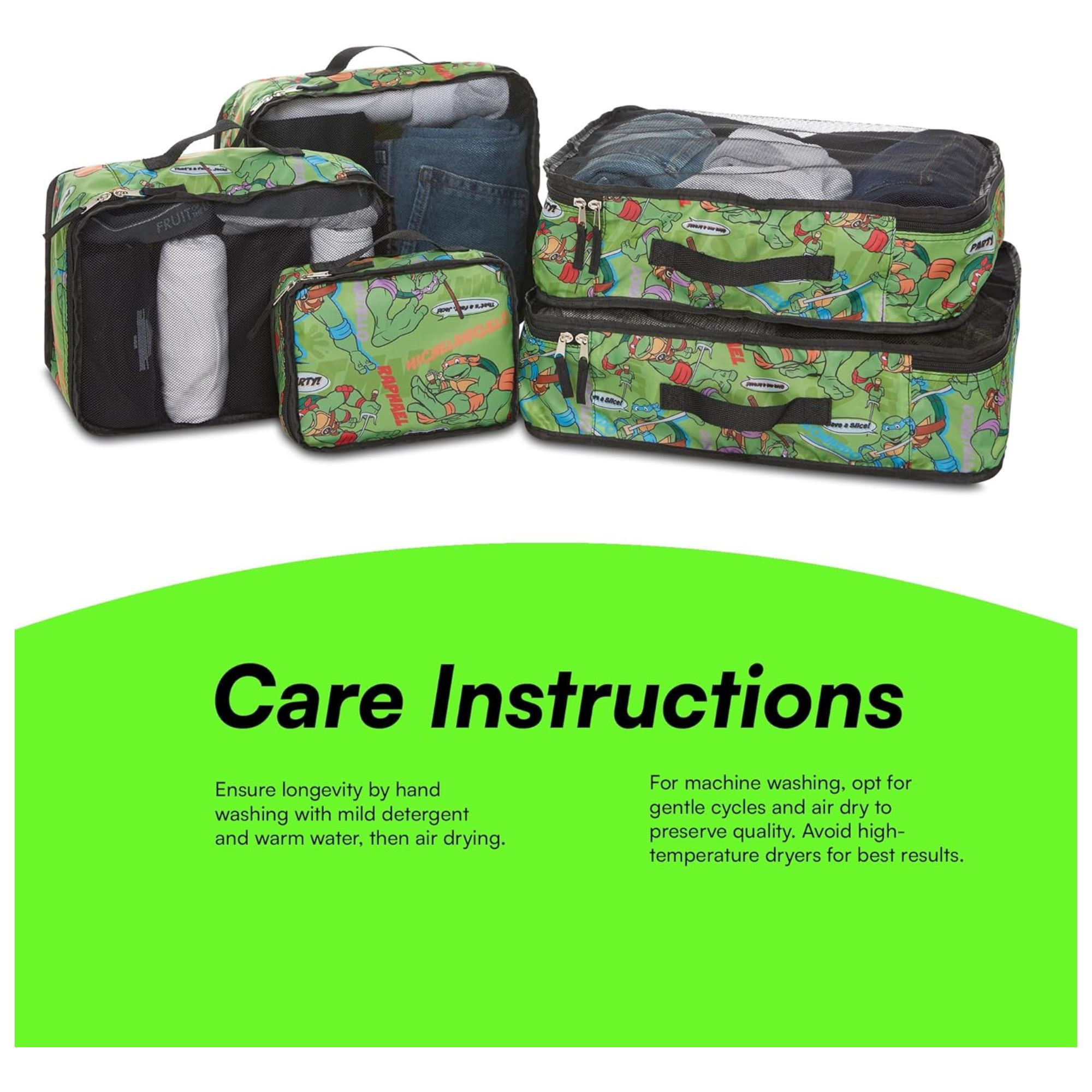 Ninja Turtles Packing Cube Set, Luggage Organizer 5 Piece Set Travel Essential Green