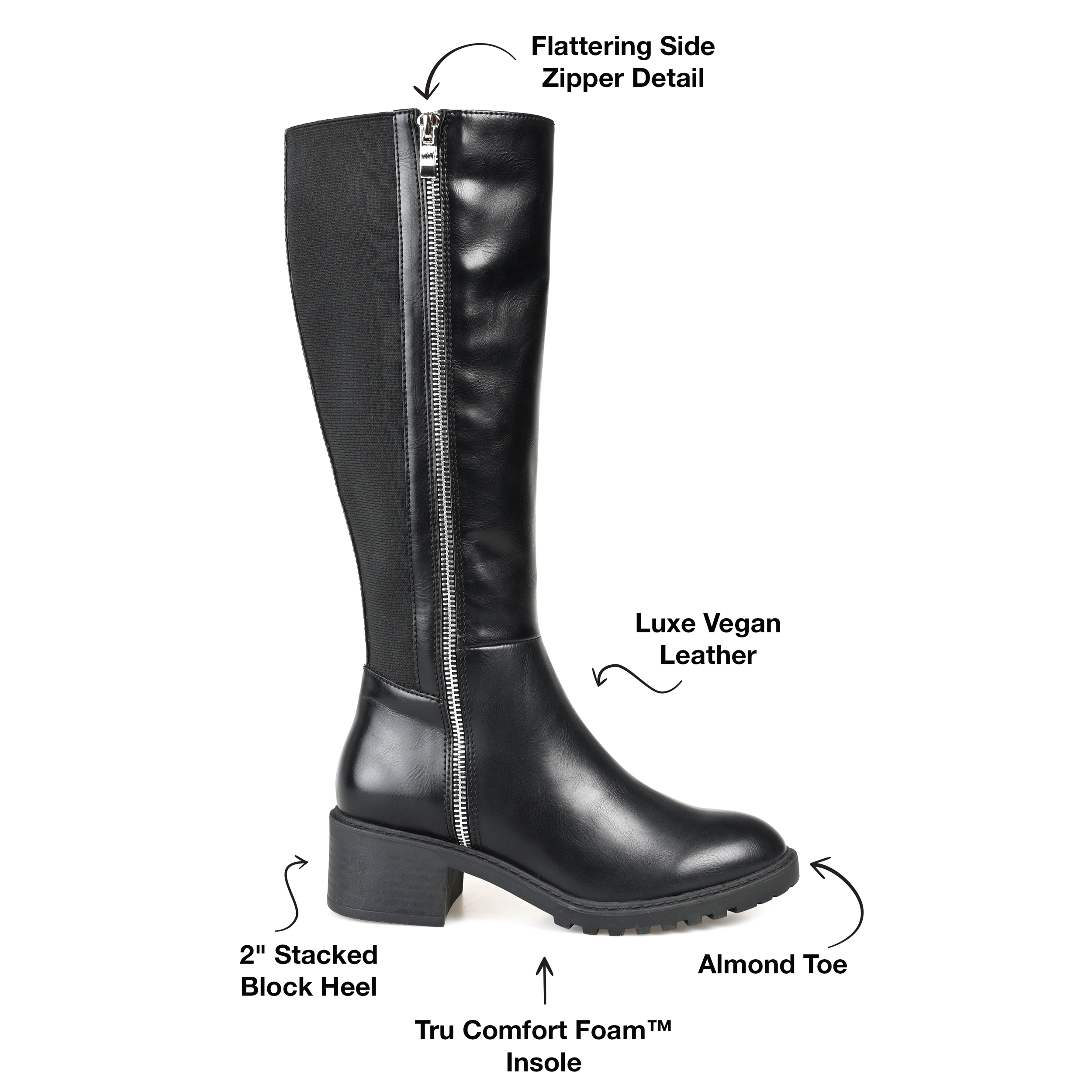 Journee Collection Womens Morgaan Tru Comfort Foam Wide Calf Stacked Heel Knee High Boots
