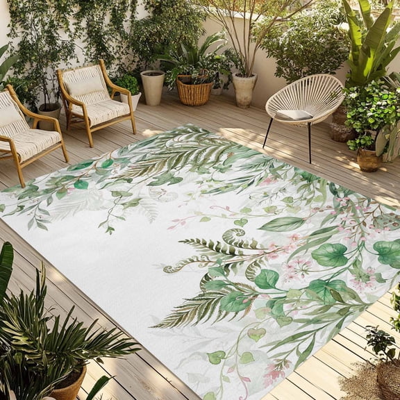 Sage Green Leaves Outdoor Rug for Patio/Deck/Porch, Non-Slip Large Area Rug 3 x 5 Ft, Weeping Spring Floral Elegant Pastoral Indoor Outdoor Rugs Washable Area Rugs, Camping Rug Carpet Runner