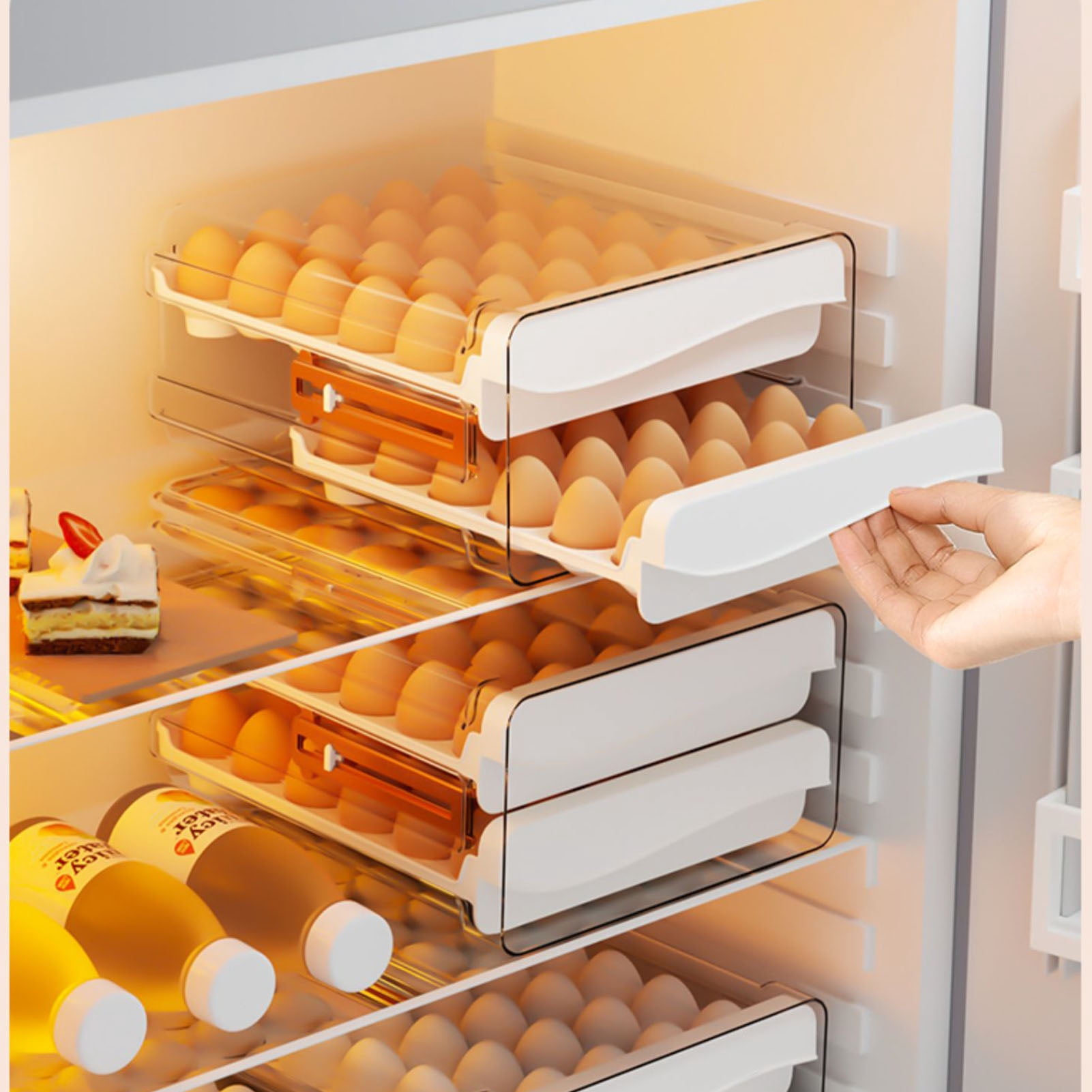 Refrigerator Egg Holder, Clear Anti Breakage Drawer Design Home Egg Container Plastic Spacious  For Apartment